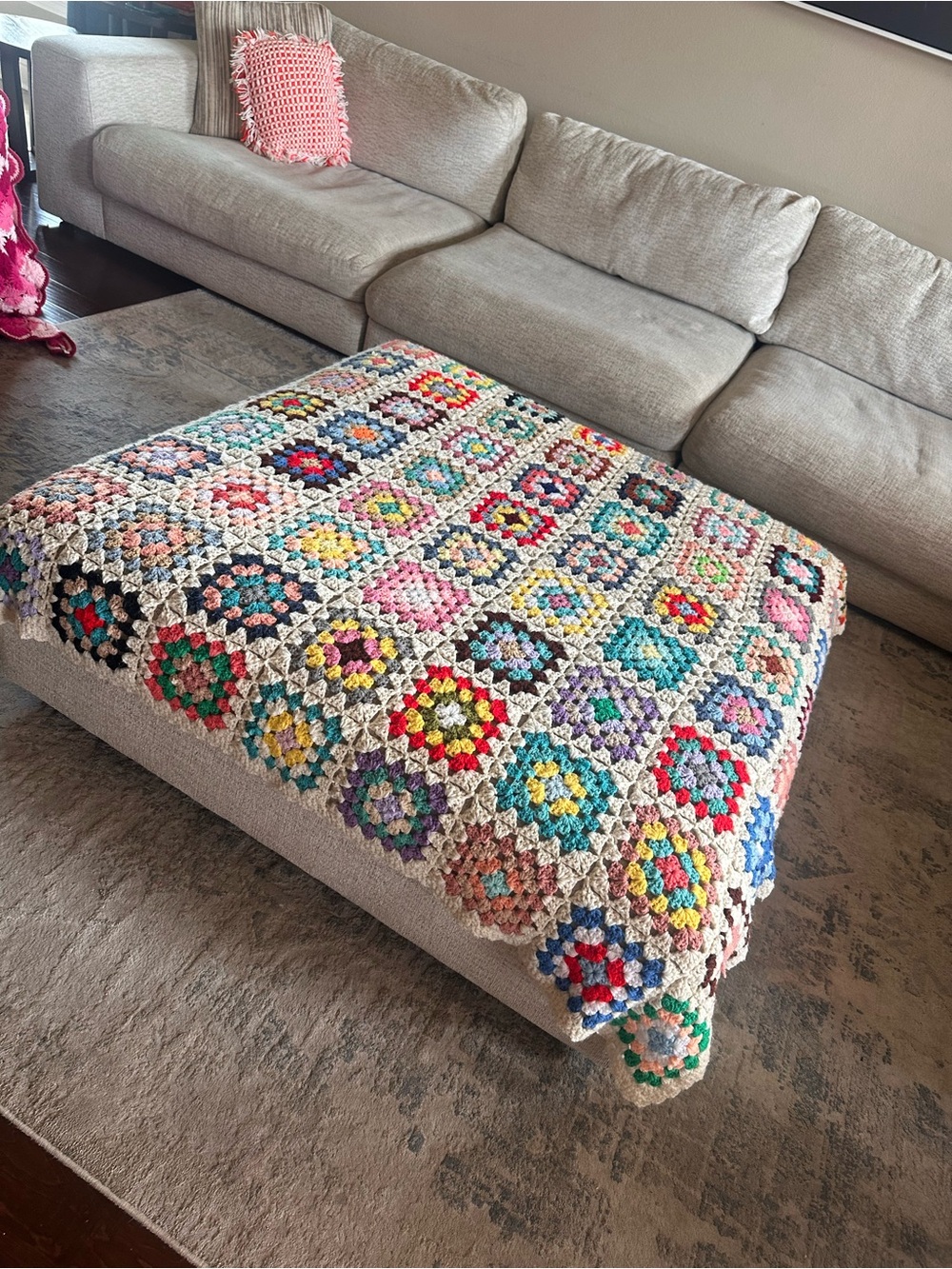 Handmade Multicolor Crochet BEAUTIFUL Granny Square Throw Blanket 60x56